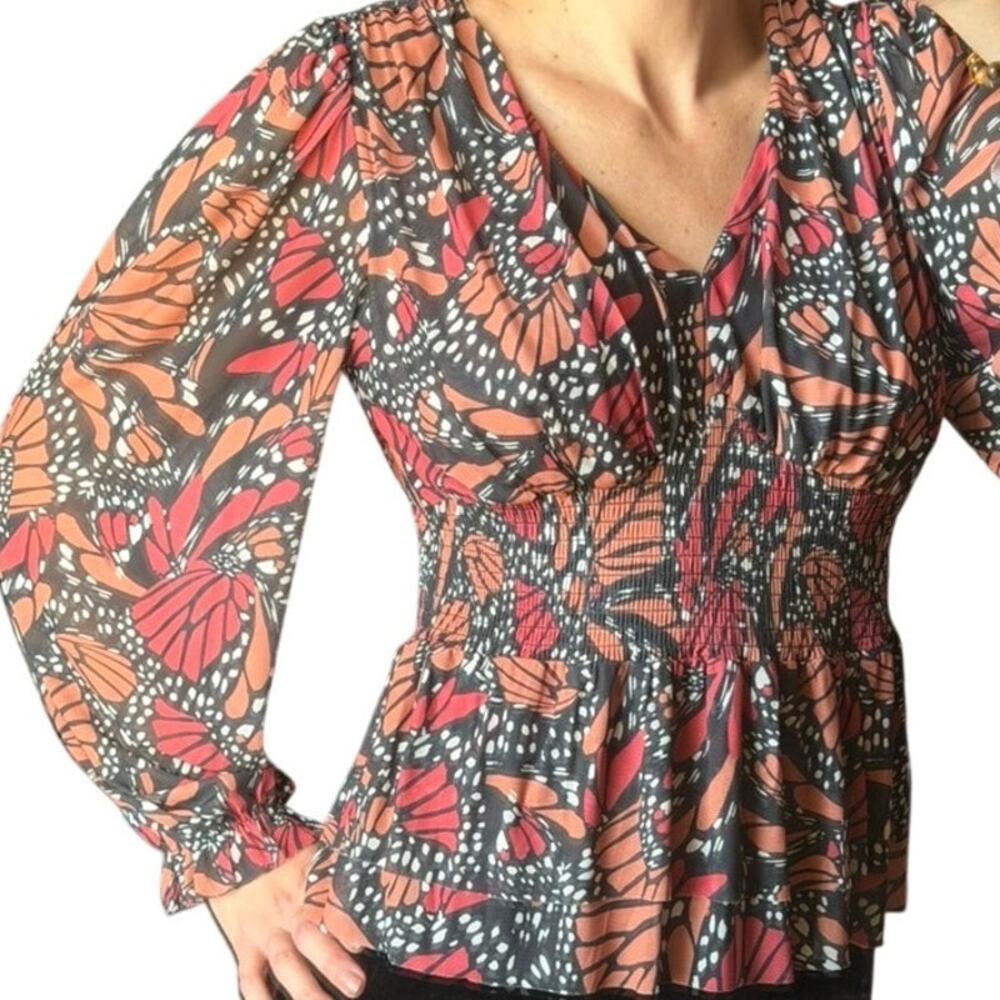 ✨ Monarch Butterfly Mesh Peasant Top